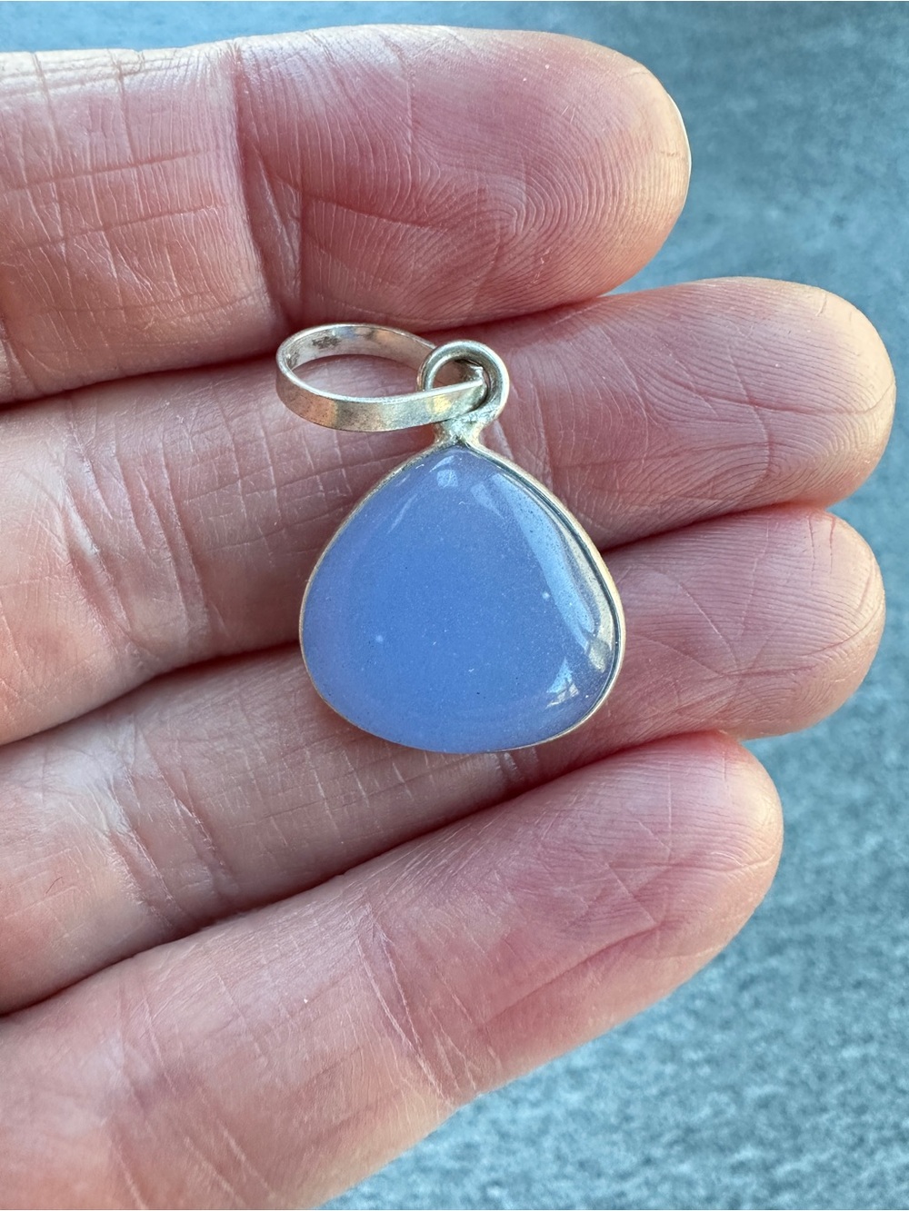 NWOT Handcrafted Blue Chalcedony 1/2” Teardrop Pendant with Silver Bezel Wrap